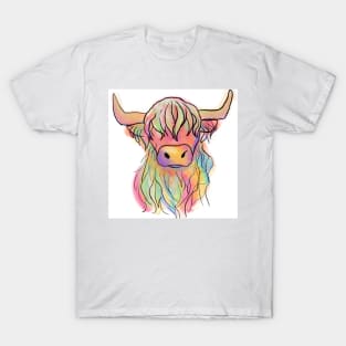 Highland cow rainbow watercolour digital painting T-Shirt